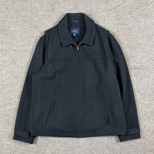 Lands End Black Wool Blend Full Zip Jacket Men XL Collared Harrington Lined Coat